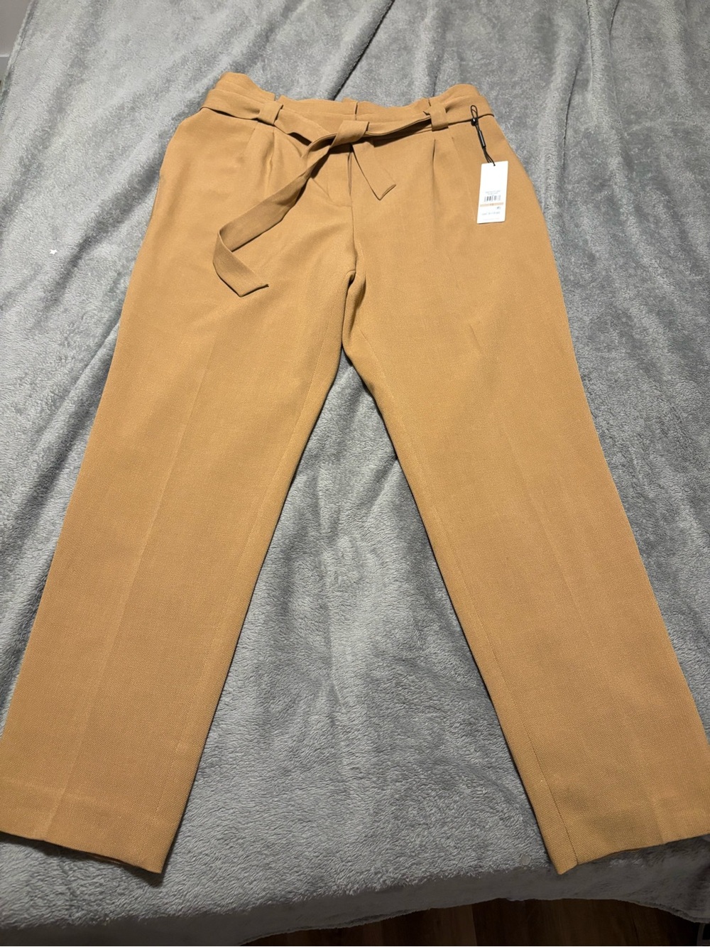 Calvin Klein Paper bag / Carrot Leg High Waist Tie-Belt Women's Trousers — Camel